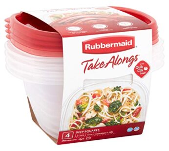 Rubbermaid TakeAlongs Deep Square Food Storage Containers, 5.2 cups, 8 pack (4 lids + 4 co