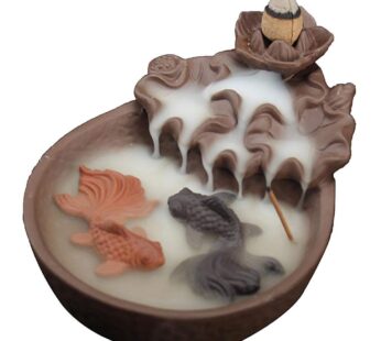 Two Fishes Incense Holders Ceramic Backflow Incense Burner Purple Clay Smoke Cone Sticks H