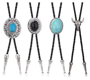 Jstyle 4Pcs Bolo Tie for Men Western Cowboy Leather Necktie Halloween Costume Accessories