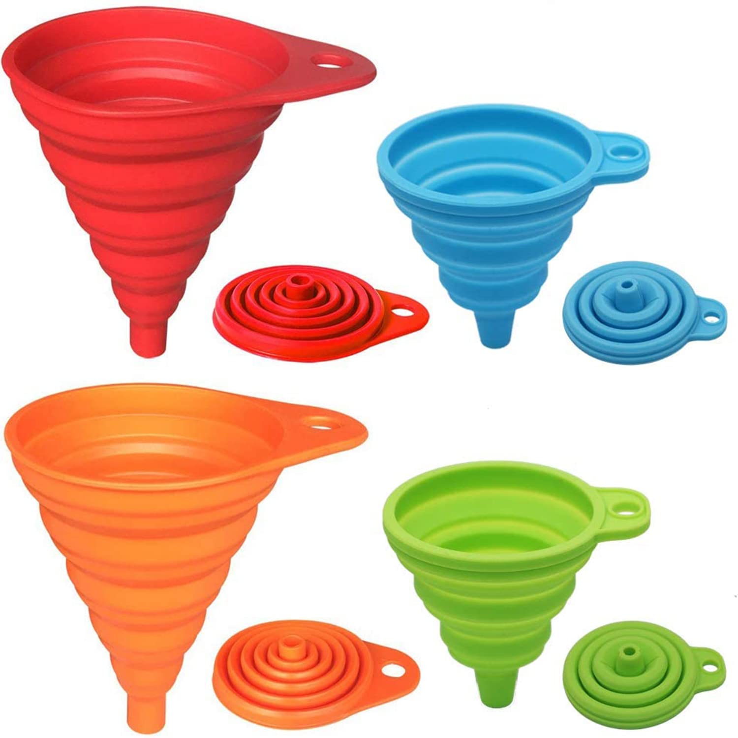 KongNai Kitchen Funnel Set 4 Pack, Small and Large, Kitchen Gadgets Accessories Foldable S