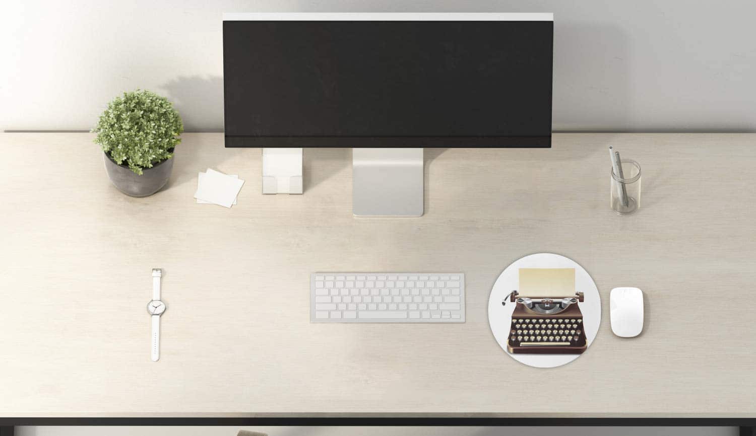 Lunarable Typewriter Mouse Pad for Computers, Realistic Drawn Digital Art Secretary Typing - Image 2