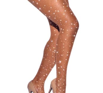 CHRLEISURE Women’s Sparkle Rhinestone Fishnets Sexy Tights High Waist Stockings (Skin)