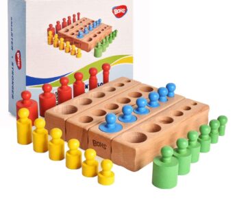BOHS Montessori Knobbed Cylinders Blocks – 6 Pegs / 6.7 Inches – Colorful Wooden Early Hom