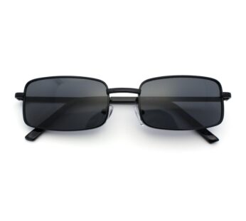 Mens Retro Vintage Narrow Rectangular Pimp Metal Sunglasses (All Black)