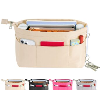 HyFanStr Purse Organizer Insert with Zipped Top for Tote Bag, Handbag Shaper with 13 Pocke