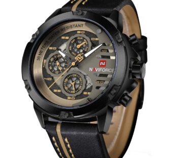 NAVIFORCE Sport Military Watches for Men Waterproof Watch Analog Quartz Leather Band Date