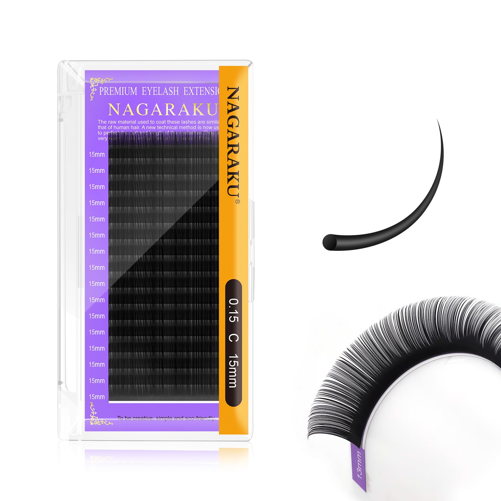 NAGARAKU Eyelash Extensions Individual Lashes 0.15 mm C curl 15mm Premium Classic Matte Bl