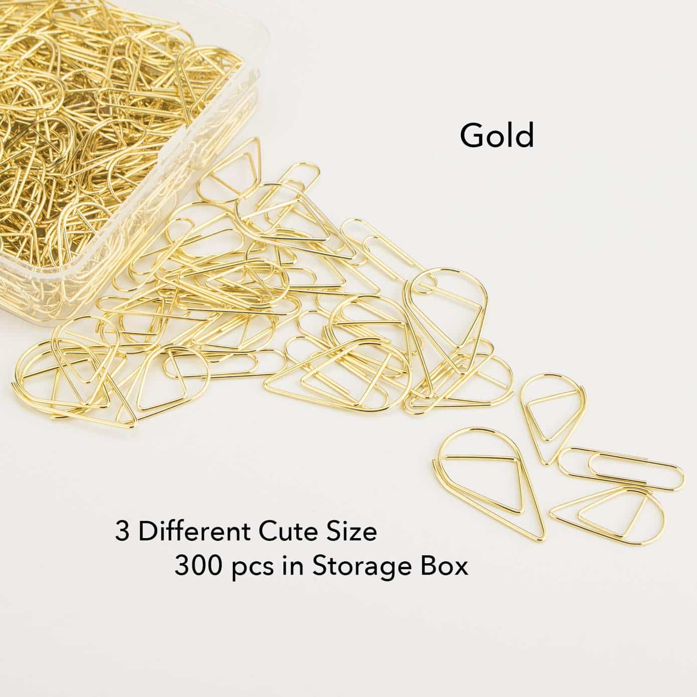 300 Pcs Cute Gold Paper Clips Assorted Sizes, Smooth Steel Wire Drop-Shaped Paperclips Lar - Image 2