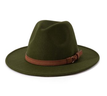 Lisianthus Men & Women Vintage Wide Brim Fedora Hat with Belt Buckle A-Olive 56-58cm