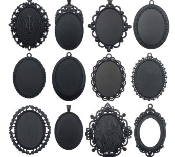 Youdiyla 10pcs 30x40mm Black Pendant Trays, Blank Glass Cabochons Dome Base Setting Bezel