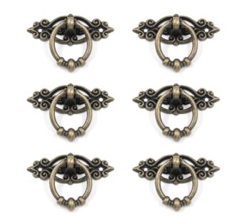 Geesatis 6 pcs Bronze Tone Vintage Dresser Pulls Cabinet Drawer Ring Pull Handle Antique P