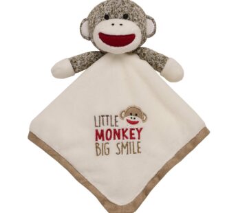 Baby Starters Plush 14 inch Snuggle Buddy with Embroidery and Satin, Sock Monkey Blanket a