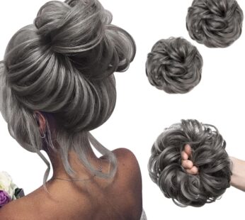 SARLA 2PCS Messy Hair Bun Hair Pieces Wavy Curly Synthetic Updo Fake Scrunchies Ponytail E