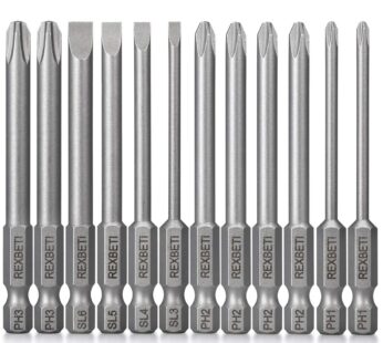 REXBETI 12 Piece Slotted Phillips Screwdriver Bit Set, 1/4 Inch Hex Shank S2 Steel Magneti
