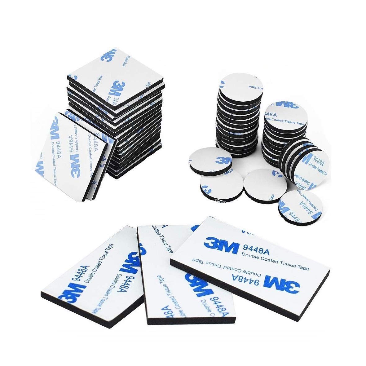 Double Sided Foam Tape Strong Pad Mounting,Black Self-Adhesive Tape Include Square Round a