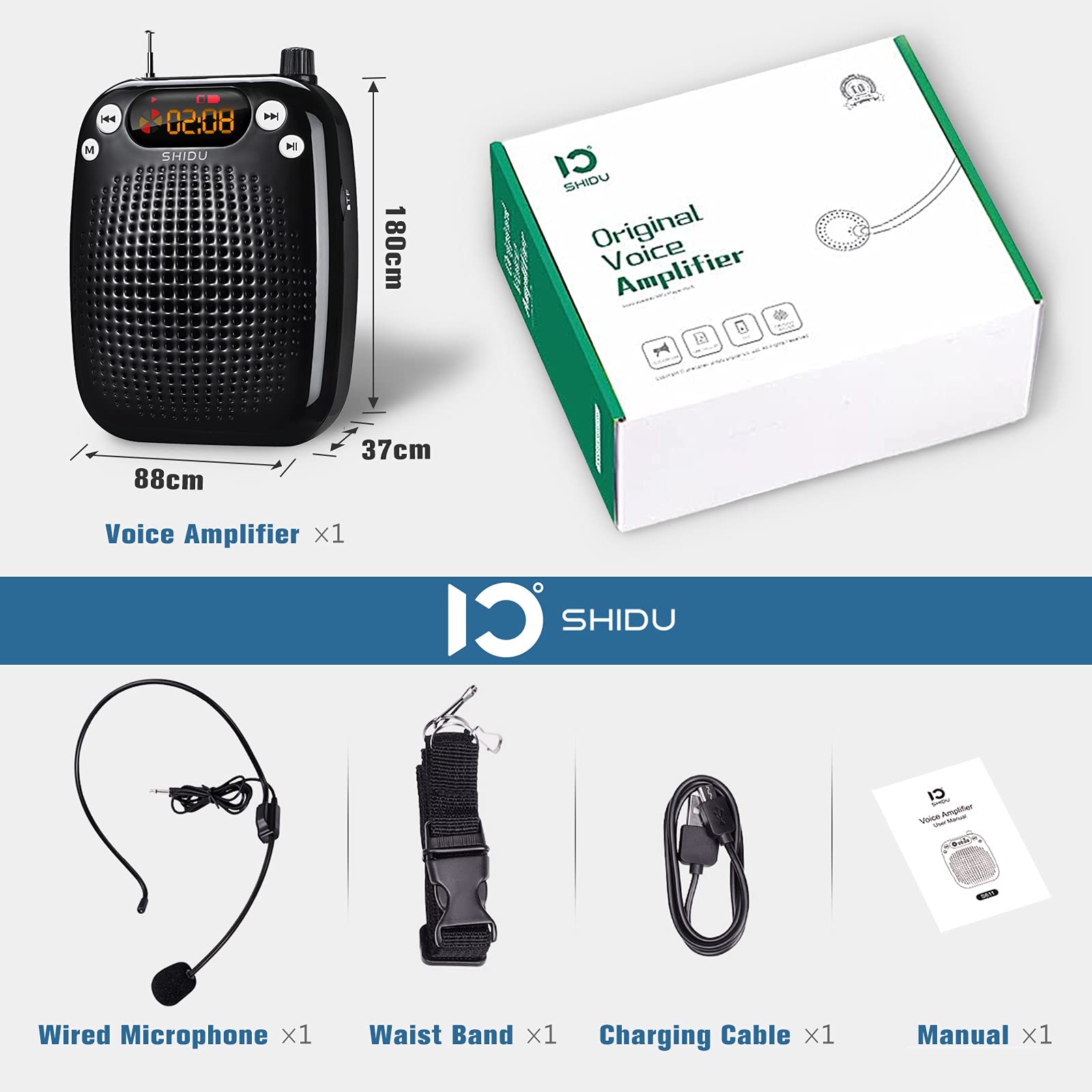 SHIDU Voice Amplifier Teachers with Microphone Headset, Portable PA System Speaker 10W 180 - Image 6