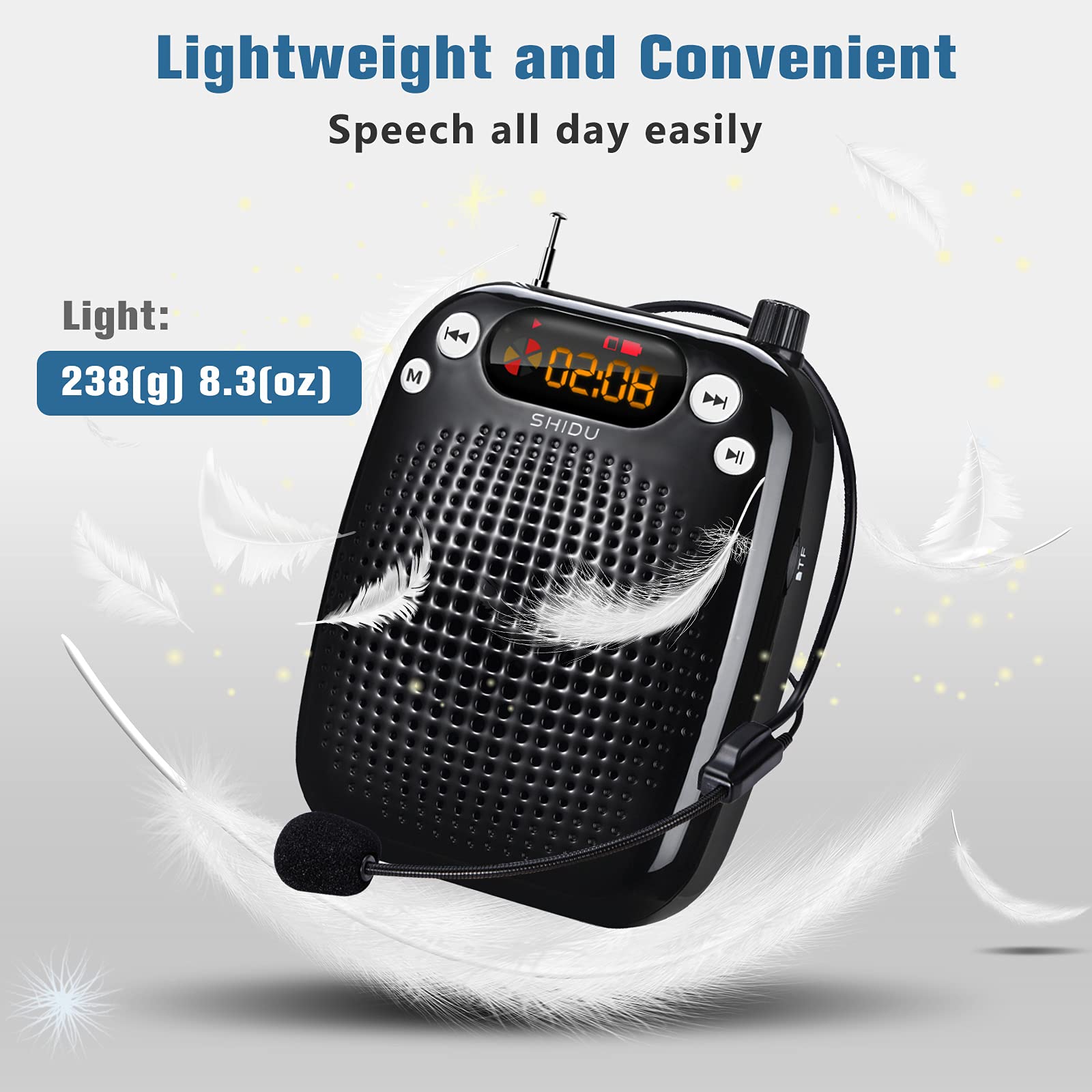 SHIDU Voice Amplifier Teachers with Microphone Headset, Portable PA System Speaker 10W 180 - Image 4