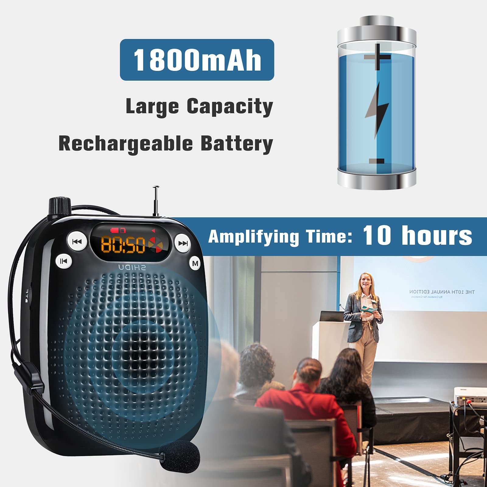 SHIDU Voice Amplifier Teachers with Microphone Headset, Portable PA System Speaker 10W 180 - Image 2