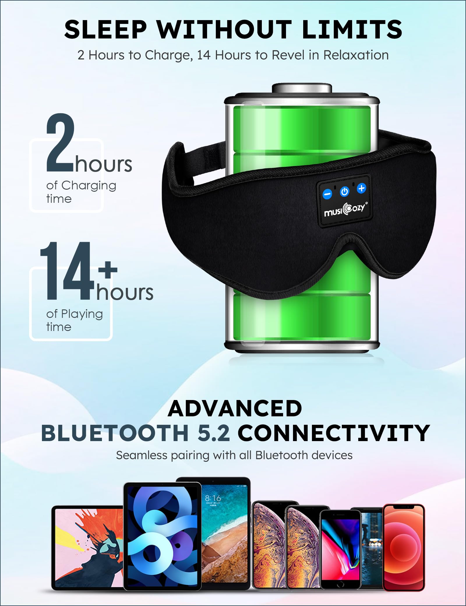 MUSICOZY Sleep Headphones Bluetooth 5.2 Headband Sleeping Headphones Sleep Eye Mask, Wirel - Image 3