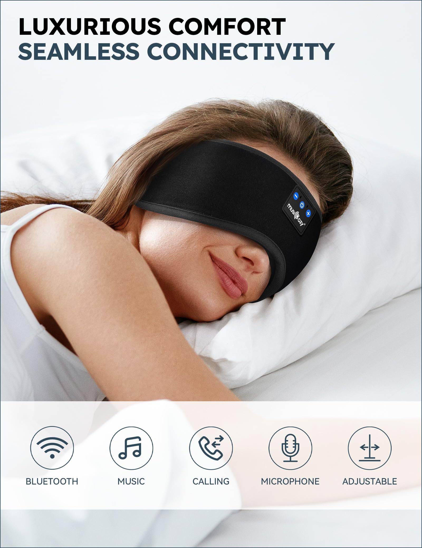 MUSICOZY Sleep Headphones Bluetooth 5.2 Headband Sleeping Headphones Sleep Eye Mask, Wirel - Image 2
