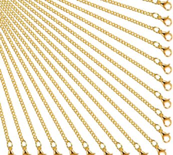 24 Pack Necklace Chains Gold Plated DIY Link Chain Necklace with Lobster Clasps for Women