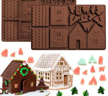 Whaline Christams Gingerbread House Baking Tray, Silicone Molds for Desserts, Chocolate, C