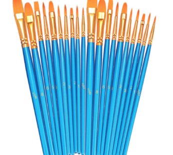 BOSOBO Paint Brushes Set, 2 Pack 20 Pcs Round-Pointed Tip Paintbrushes Nylon Hair Artist A
