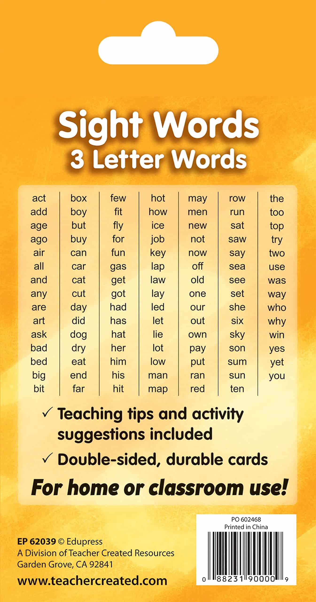 Teacher Created Resources Sight Words Flash Cards - 3 Letter Words (EP62039) - Image 6