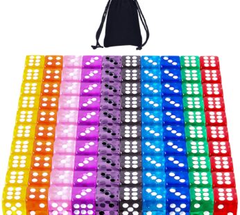 AUSTOR 100 Pieces Dice 12mm Game Dice Set 6 Sided Dice Translucent Colors Square Corner Di