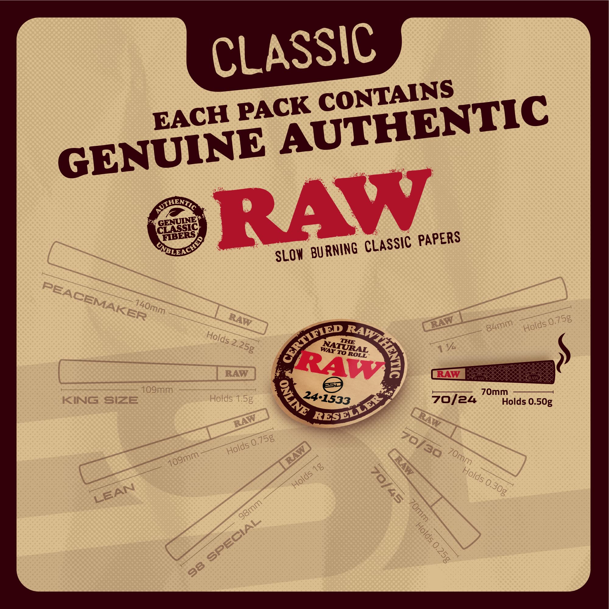 RAW Cones Classic Single Size 70/24 | 100 Cone Pack | Shorter than 1 1/4 | Mini Preroll to - Image 6