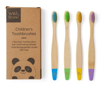 Wild & Stone | Organic Children’s Bamboo Toothbrush | 4 Pack | Soft Fibre Bristles | 100%