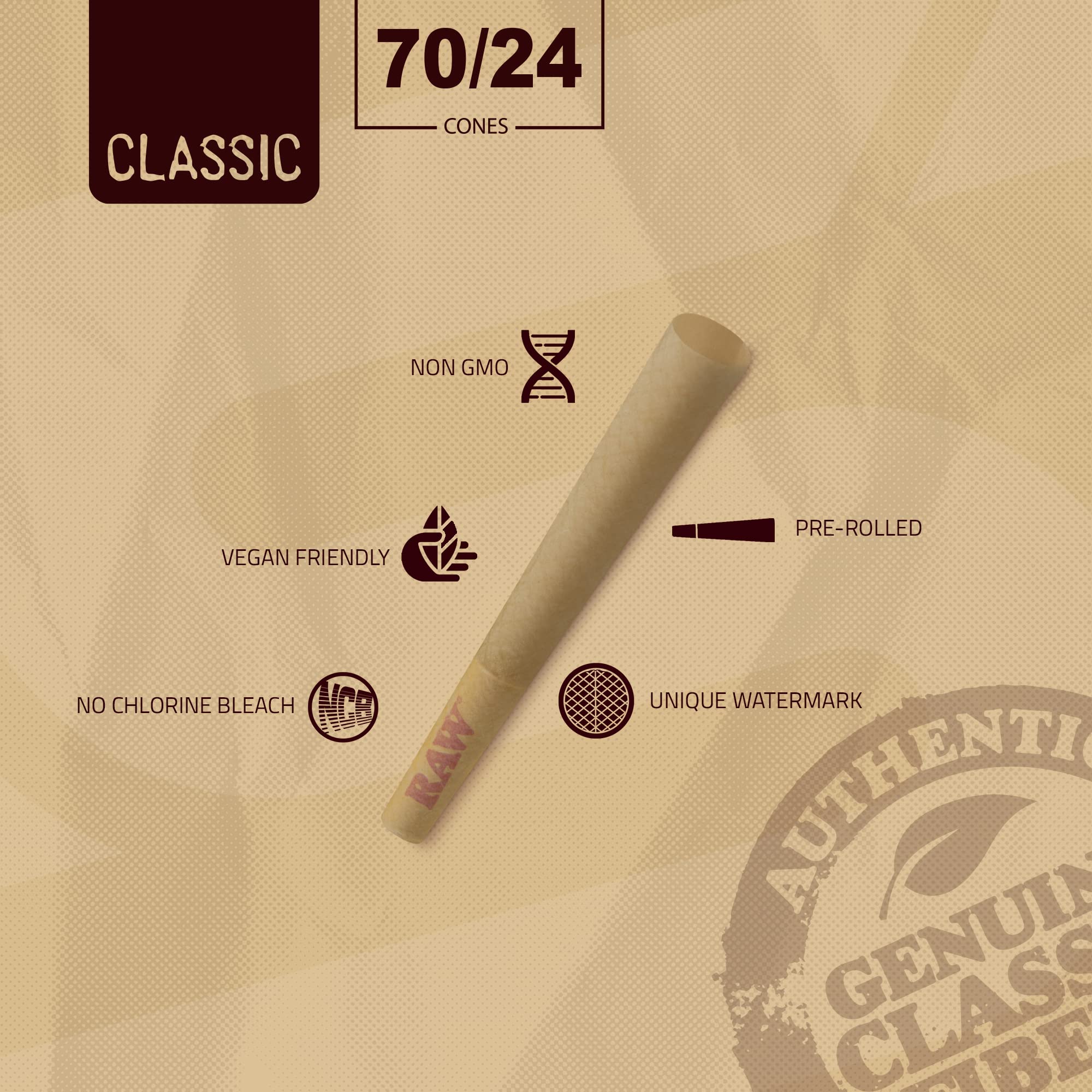 RAW Cones Classic Single Size 70/24 | 100 Cone Pack | Shorter than 1 1/4 | Mini Preroll to - Image 4