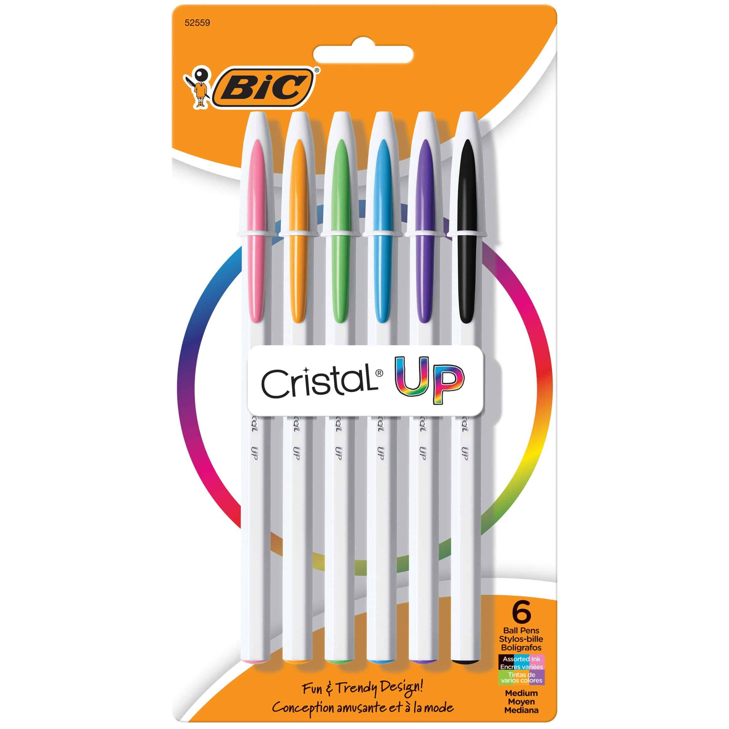 BIC Cristal Up Ballpoint Pen, Medium Point (1.2mm) Distributes Ink Evenly, Assorted Colors