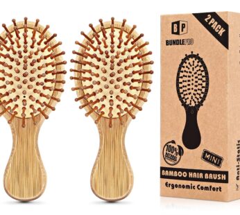 Pack of 2 Bamboo Hair Brushes, 100% Natural Eco-friendly Hair Brush with Bamboo Bristles,