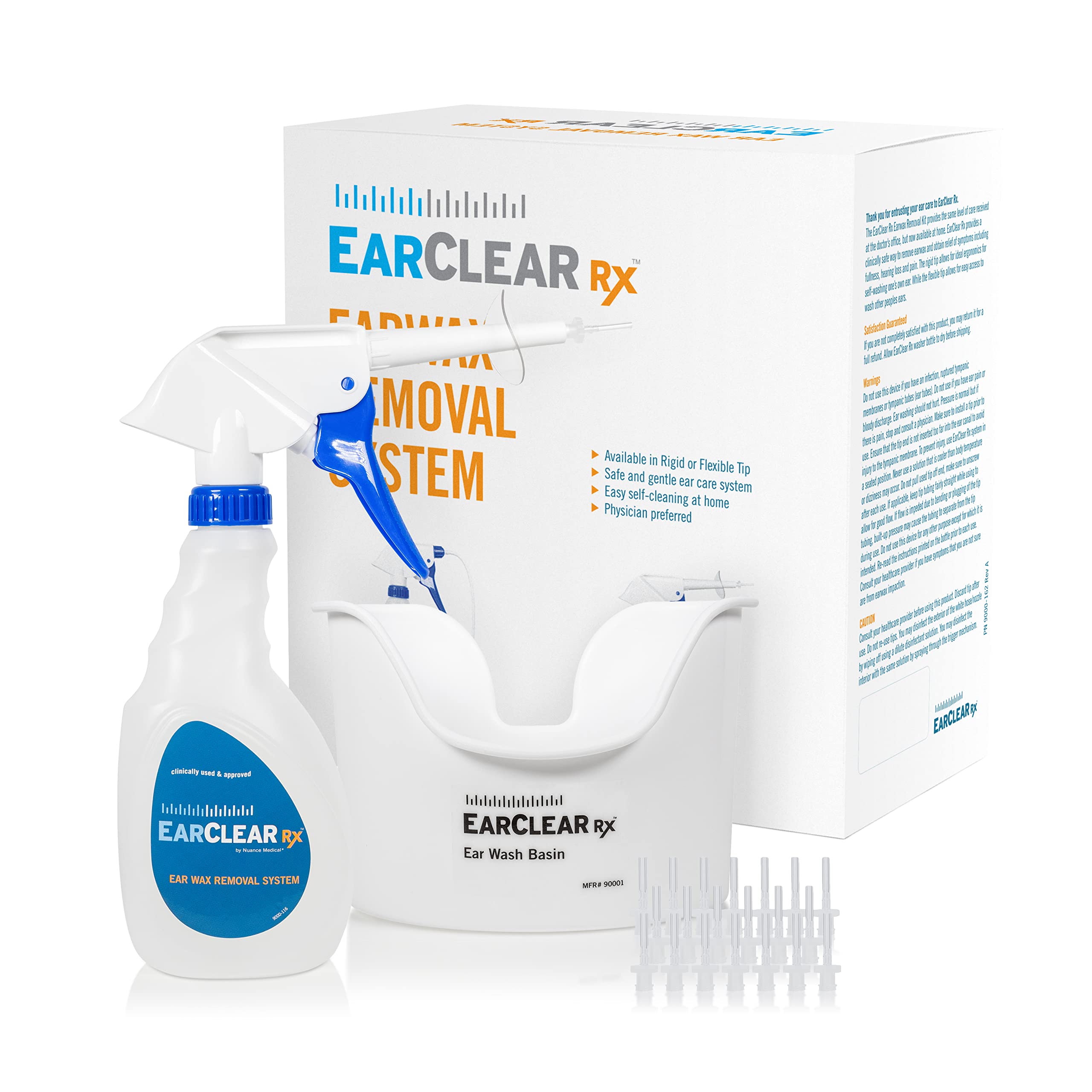 EarClear Rx Ear Wax Removal & Cleaning Kit with Rigid Tips. Ear-Safe Flush and Irrigation