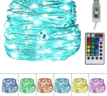 Twinkle Star USB Fairy String Lights, 33Ft 100 LED Waterproof 16 Colors Changing Sliver Wi