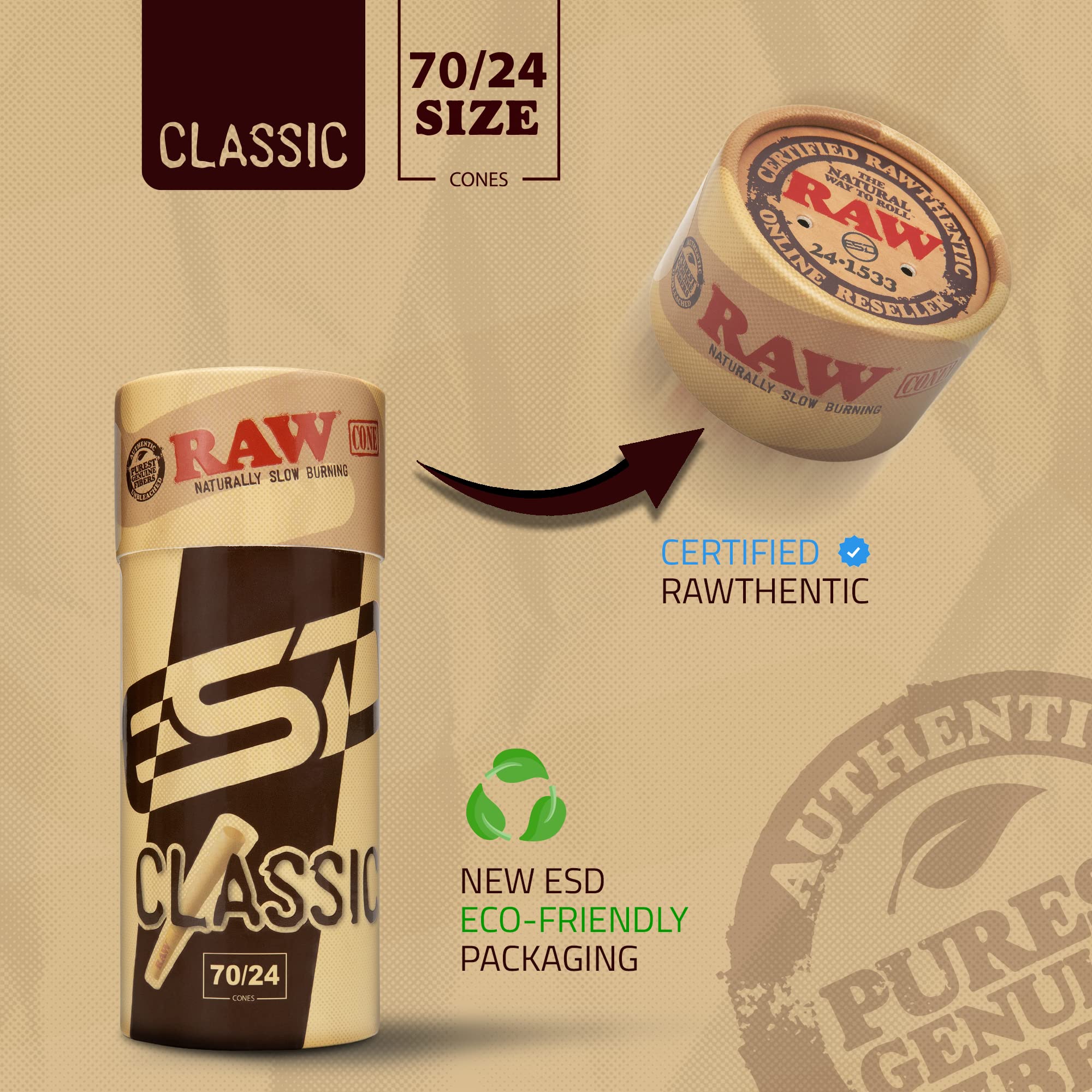 RAW Cones Classic Single Size 70/24 | 100 Cone Pack | Shorter than 1 1/4 | Mini Preroll to - Image 5