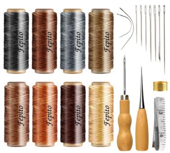 FEPITO 21pcs Leather Waxed Thread 8 Color 264 Yards 150D Leather Sewing Waxed Thread Cord