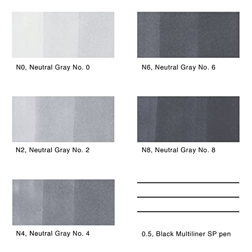 Copic Sketch Alcohol Marker 5 Colors + Multiliner SP Set, Sketching Grays - Image 2