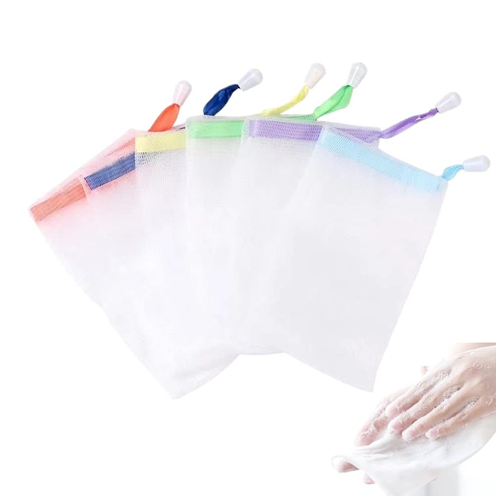 FULINJOY 6 PCS Exfoliating Mesh Soap Saver Pouch Bag Sack, Face Cleansing Foaming Nets, Wh