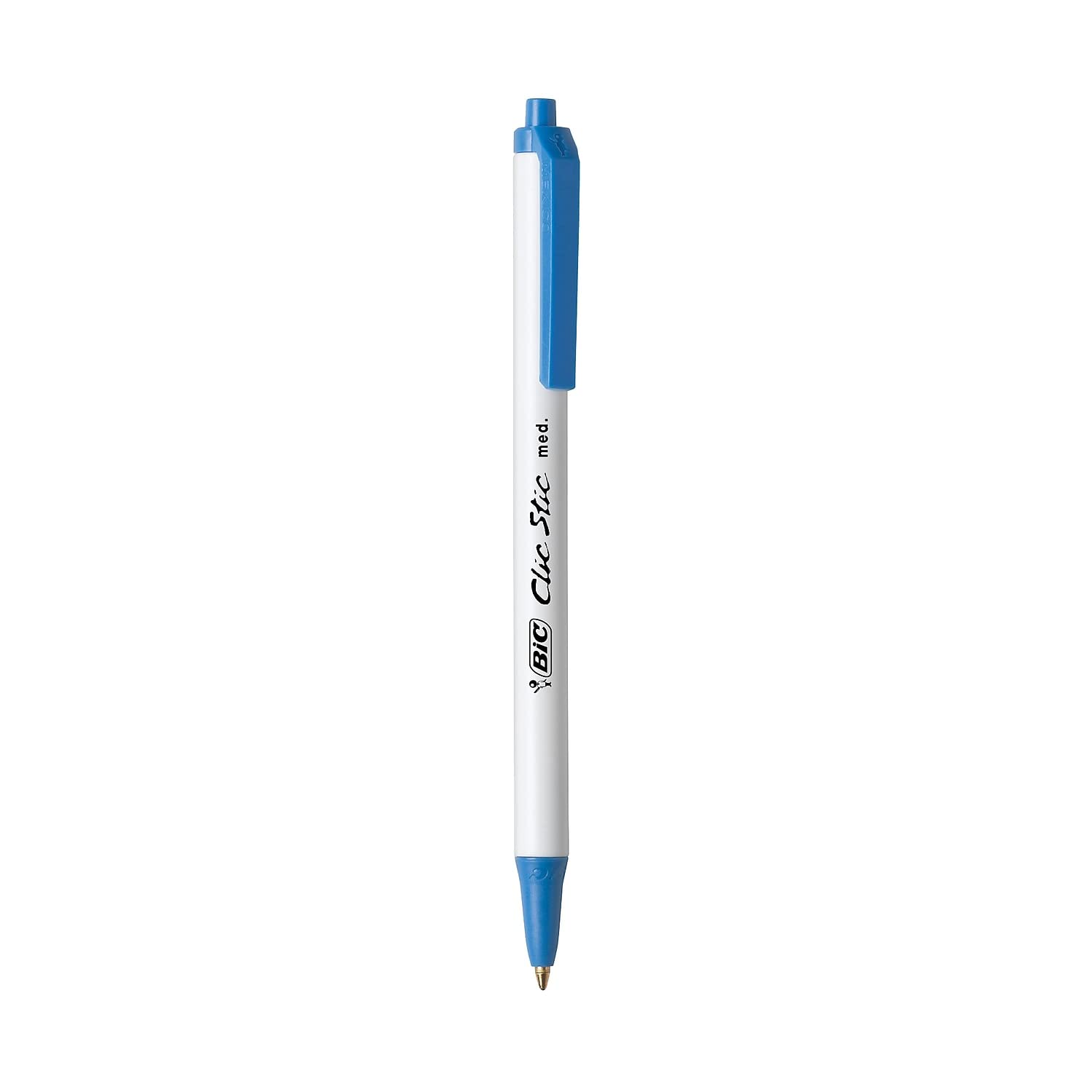 BIC? Clic Stic? Retractable Pens, Medium Point, 1.0 mm, White Barrel, Blue Ink, Pack Of 12 - Image 2