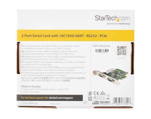StarTech.com 2-Port PCI Express Serial Card with 16C1050 UART - RS232 Low Profile Serial C - Image 6