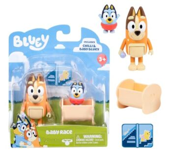 BLUEY Figure 2-Pack Baby Race | 2 Figure Pack with Chilli and Baby with Cradle Accessory