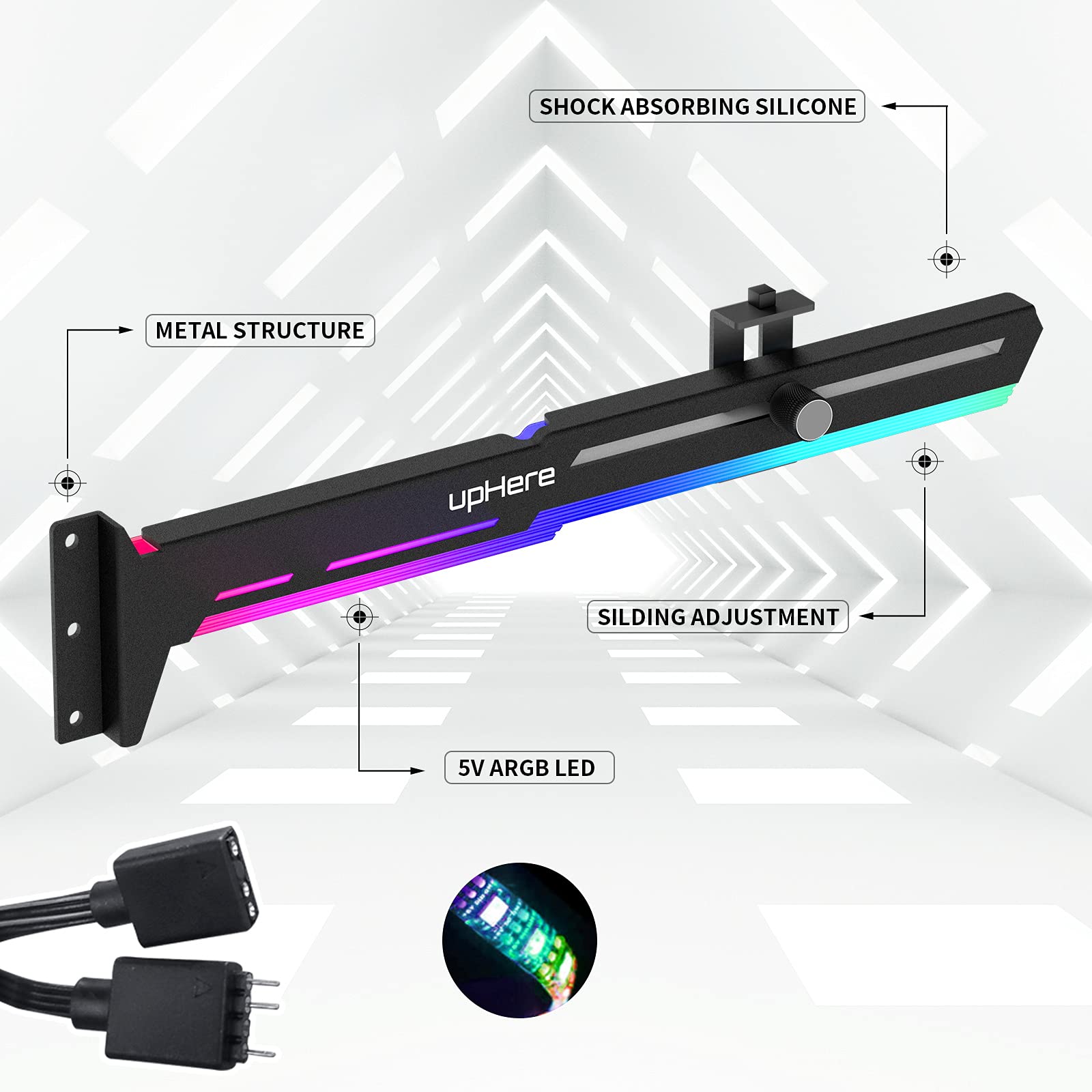 upHere 5V 3PIN Addressable RGB Graphics Card GPU Brace Support Video Card Sag Holder,Built - Image 2