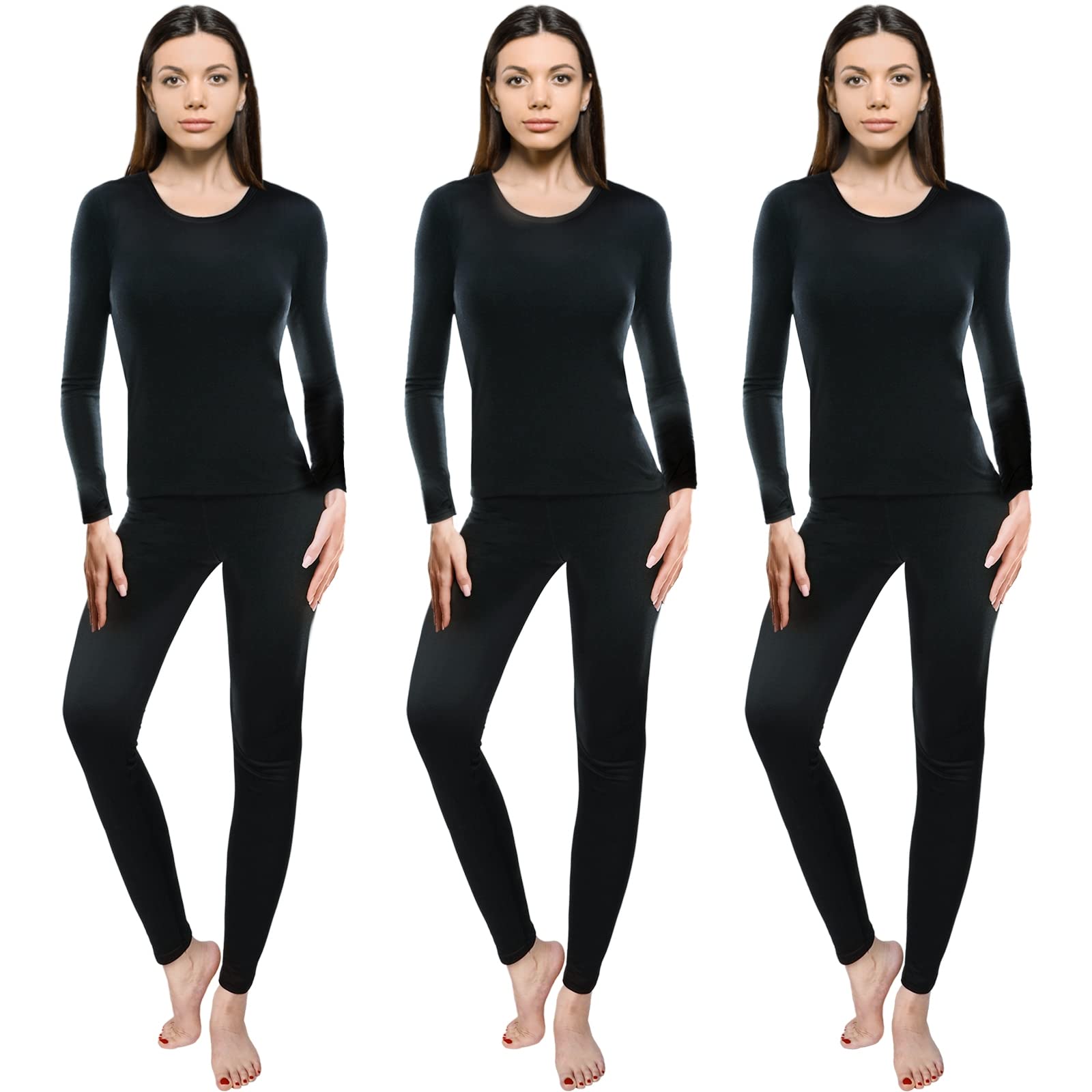 Patelai 3 Sets Thermal Underwear for Women with Fleece Lined Long Underwear Women Base Lay