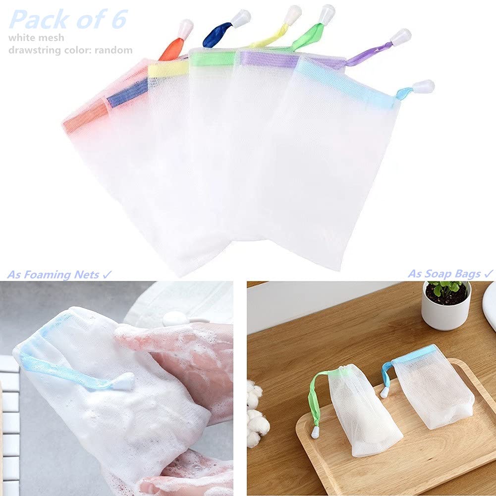 FULINJOY 6 PCS Exfoliating Mesh Soap Saver Pouch Bag Sack, Face Cleansing Foaming Nets, Wh - Image 2