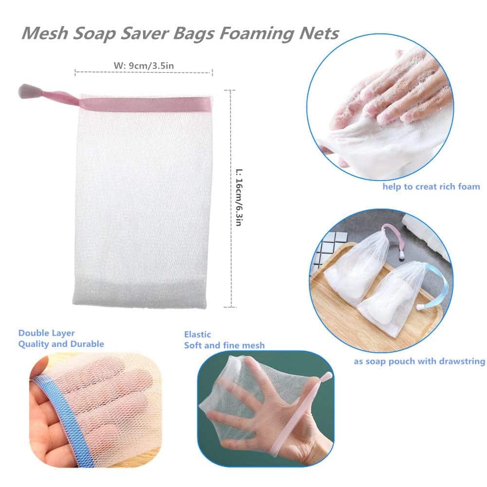 FULINJOY 6 PCS Exfoliating Mesh Soap Saver Pouch Bag Sack, Face Cleansing Foaming Nets, Wh - Image 3