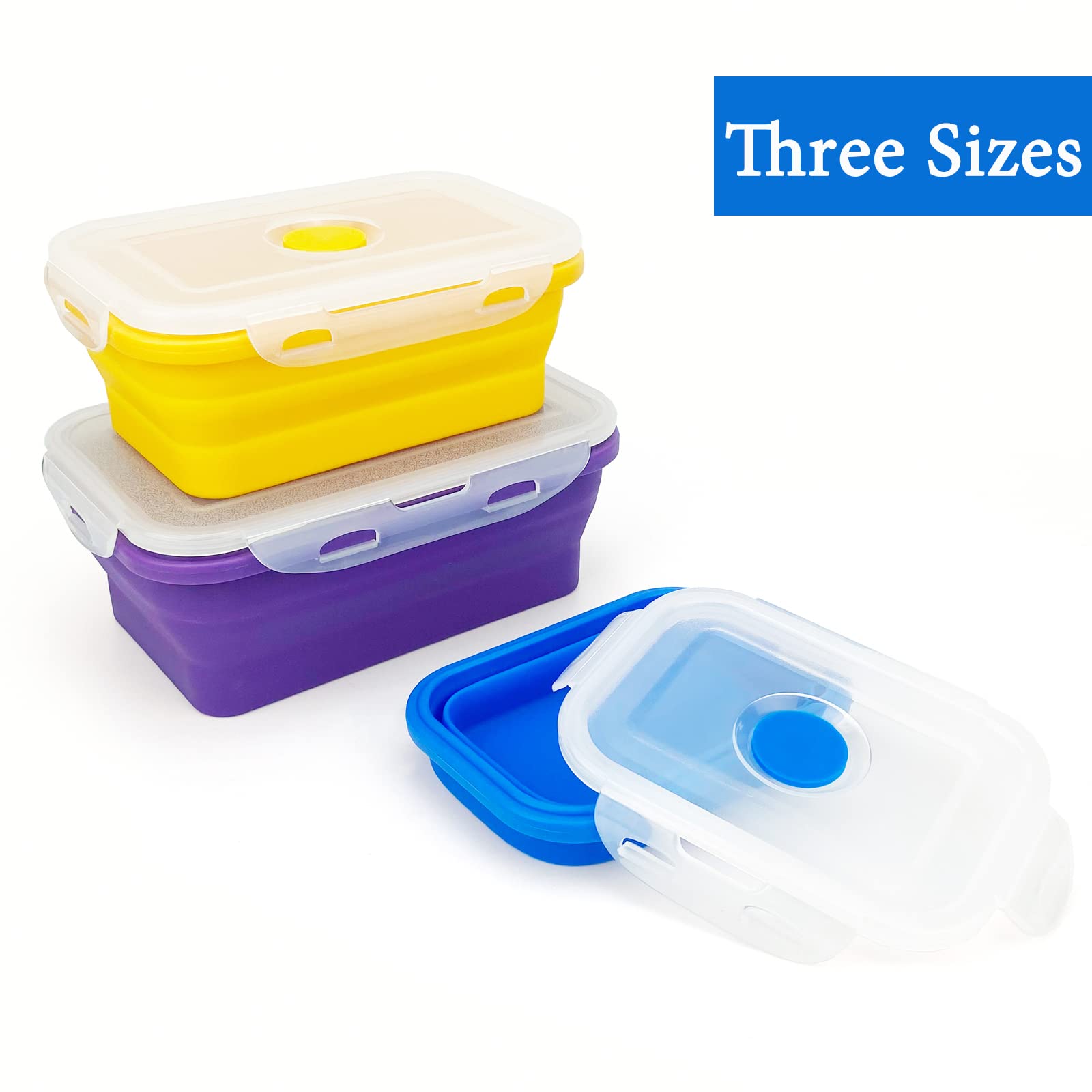 Lunbengo Camping Travel Collapsible Food Storage Container with Lids, Stackable Silicone S - Image 3