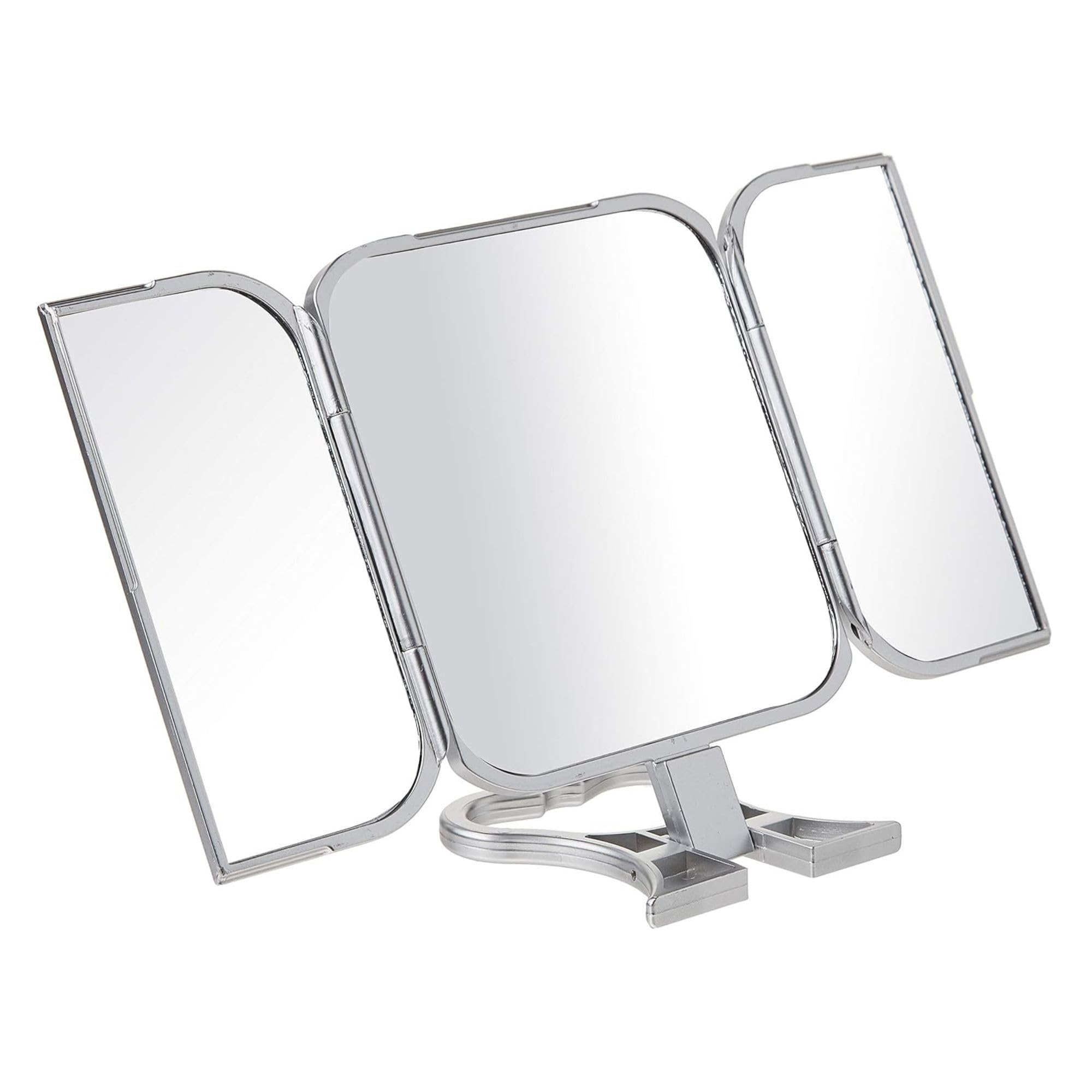 Danielle Creations 3-Way Foldable Travel Makeup Mirror with Built in Stand and Handle, Sil
