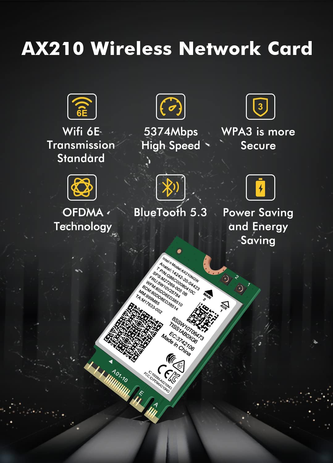 WiFi 6E Wireless Card Intel AX210 NGW Bluetooth 5.3 Tri-Band 5400Mbps Network Adapter for - Image 2